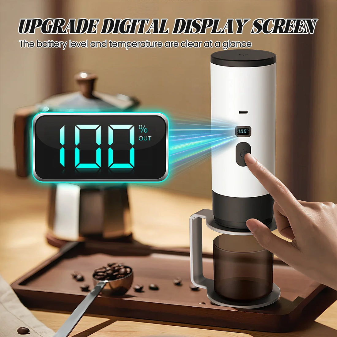 Trailbrew Portable Coffee Press digital display showing pressure and temperature
