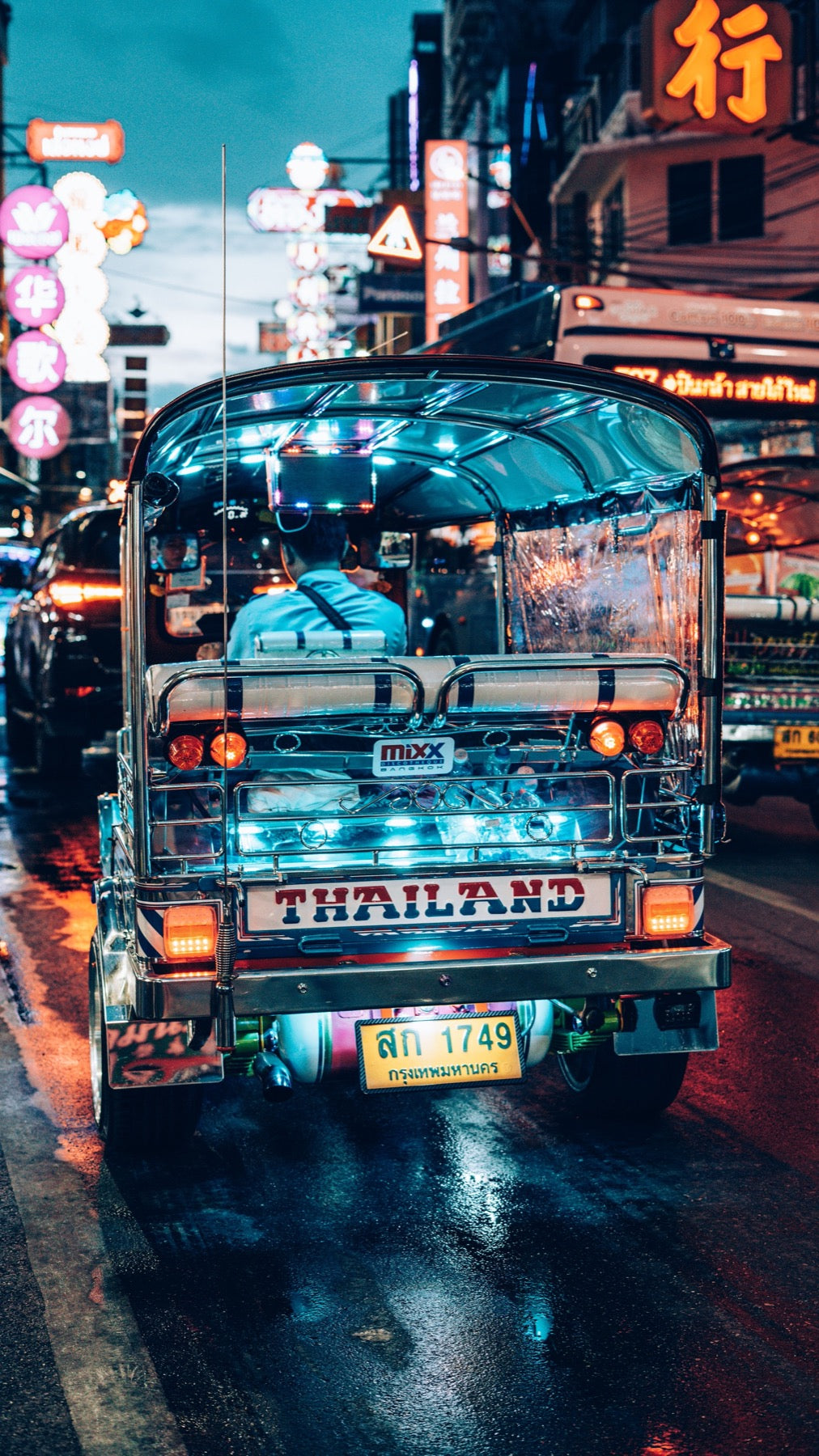 Tuk-tuk on the streets of Bangkok at night