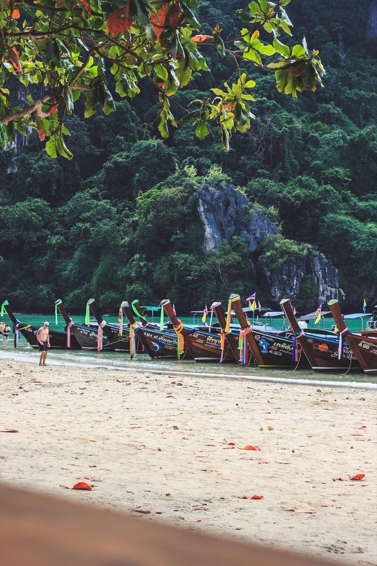 Longtail boats on a beach in Krabi