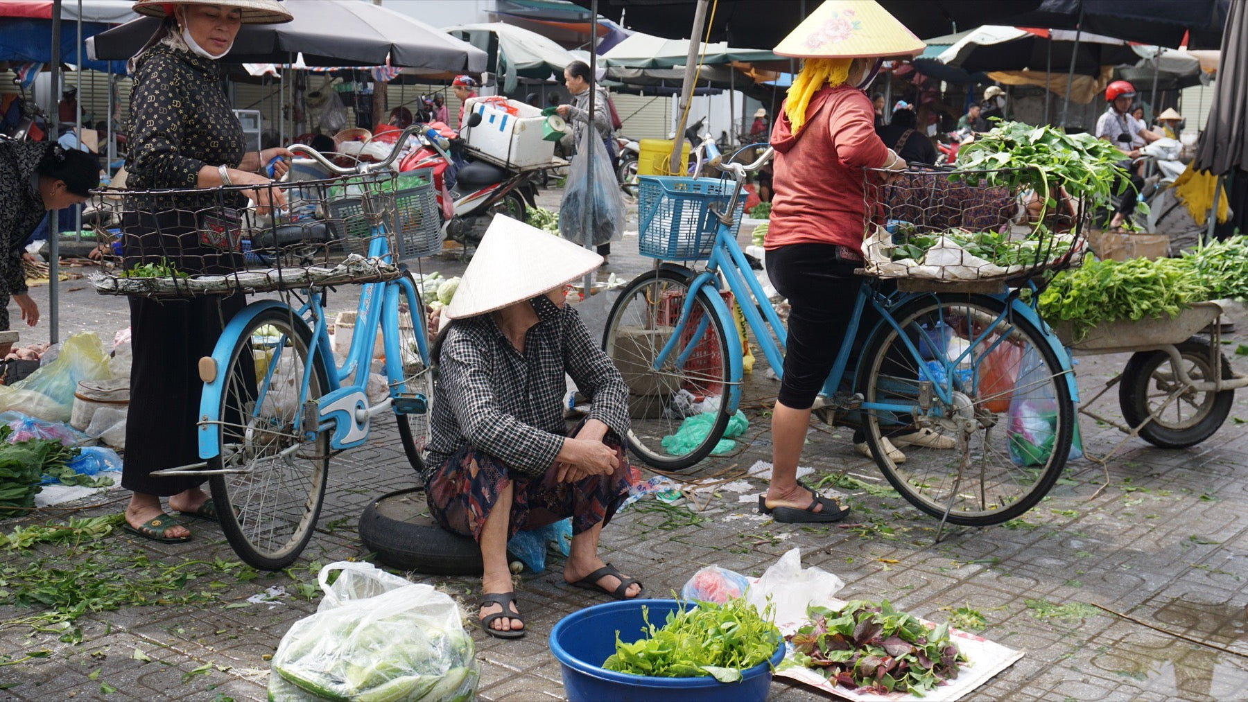 Local market with bicycles in Vietnam